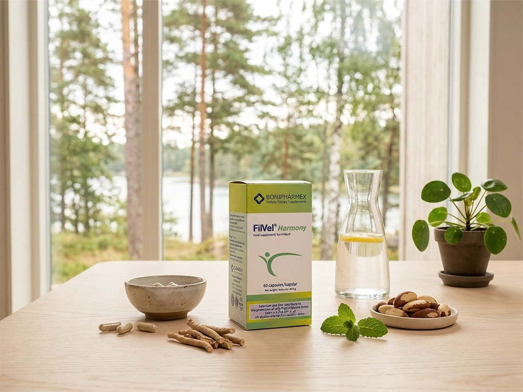 FiIVel Harmony på ett stilrent bord med utsikt över grönska